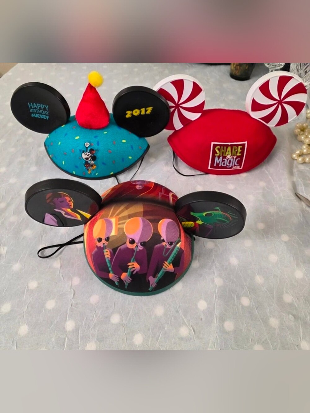 Disney-Inspired Mousketeer Ear Hats - Red, Teal, Multicolor 3 Hats.